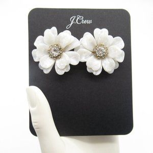 J Crew Full Bloom Floral Resin & Crystal Statement Earrings - White